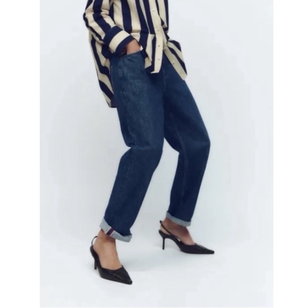 Zara Selvedge High Rise Straight Leg Jeans